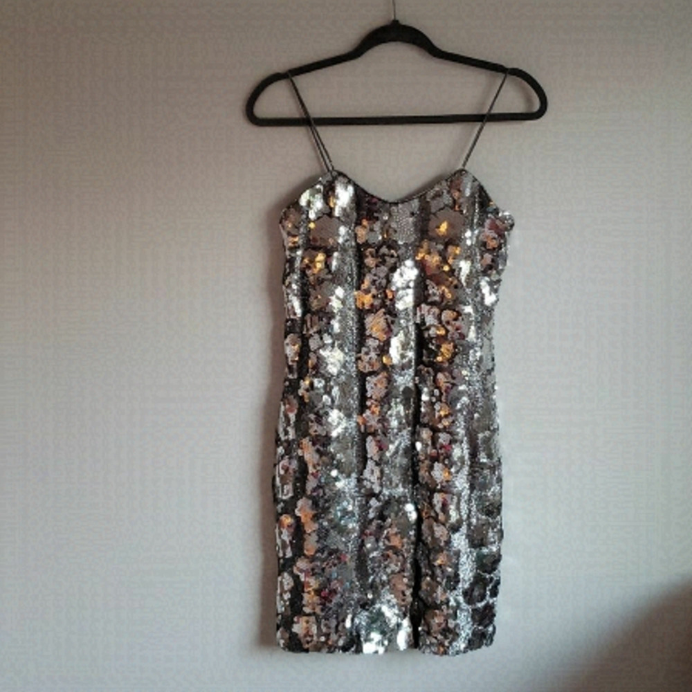 VINTAGE Shamash & Yofi Creations Holiday Party Gray Sequins Sparkle Dress